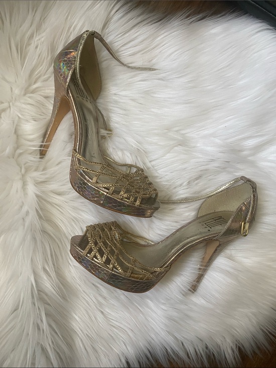 Pelle Moda Shoes - Pelle moda Gold Holographic Open-Toe High Heel Sandals - Women's